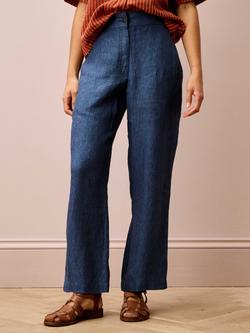 Brora Wide Leg Pure Cross Weave Linen Trousers, Indigo, Indigo