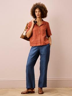 Brora Wide Leg Pure Cross Weave Linen Trousers, Indigo - view 2, Indigo