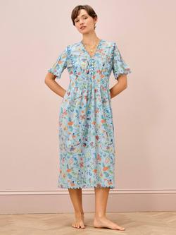 Brora Botanical Print Nightdress, Sky/White, Sky/White