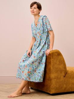 Brora Botanical Print Nightdress, Sky/White - view 2, Sky/White