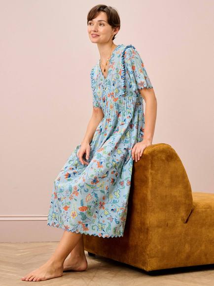 Brora Botanical Print Nightdress, Sky/White - view 2, Sky/White
