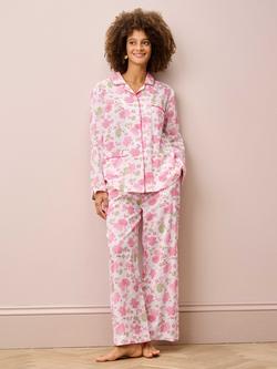 Brora Floral Button Down Long Pyjama Set, White/Rose, White/Rose