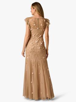 Adrianna Papell Floral Beaded Godet Maxi Dress, Taupe/Pink - view 2, Taupe/Pink