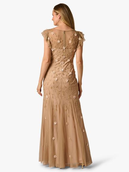 Adrianna Papell Floral Beaded Godet Maxi Dress, Taupe/Pink - view 2, Taupe/Pink