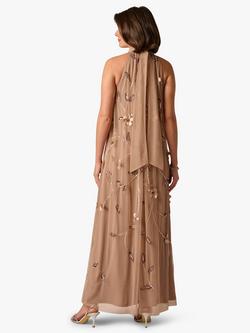 Adrianna Papell Beaded Flowers Trapeze Dress, Mocha - view 2, Mocha