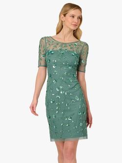 Adrianna Papell Beaded Floral Cocktail Dress, Green, Green