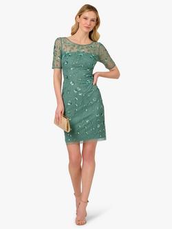 Adrianna Papell Beaded Floral Cocktail Dress, Green - view 2, Green