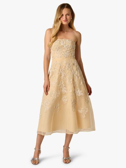 Adrianna Papell Embroidered Organza Midi Dress, Maize, Maize