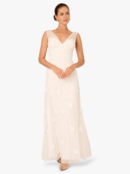 Adrianna Papell Flower Petal Beaded Dress, Ivory, Ivory