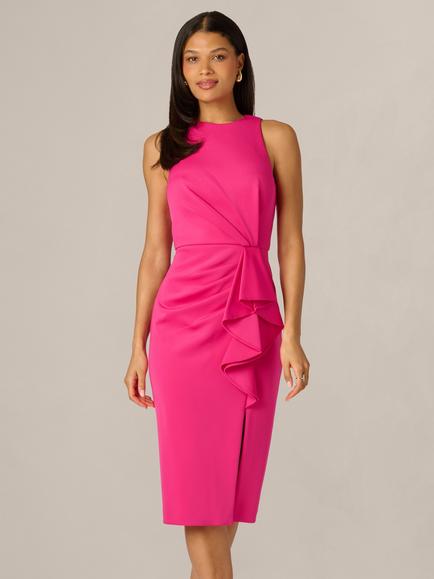 Adrianna Papell Scuba Ruffle Sheath Dress, Lipstick Pink, Lipstick Pink