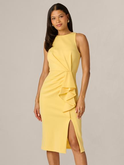 Adrianna Papell Scuba Ruffle Sheath Dress, Warm Sun, Warm Sun