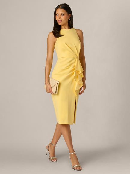 Adrianna Papell Scuba Ruffle Sheath Dress, Warm Sun - view 2, Warm Sun