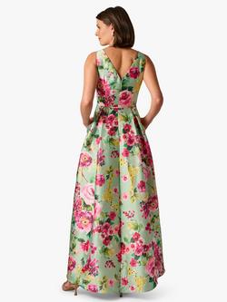 Adrianna Papell Floral High Low Twill Dress, Green/Pink/Multi - view 2, Green/Pink/Multi