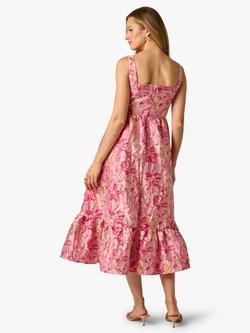 Adrianna Papell Jacquard Flounce Midi Dress, Pink/Multi - view 2, Pink/Multi