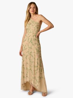 Adrianna Papell One Shoulder Beaded Sequin Dress, Champagne, Champagne