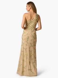 Adrianna Papell One Shoulder Beaded Sequin Dress, Champagne - view 2, Champagne