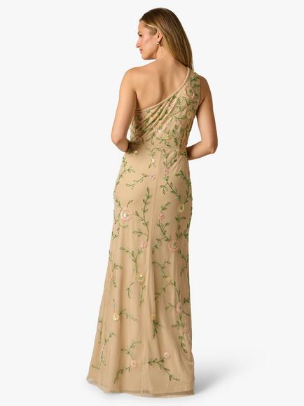 Adrianna Papell One Shoulder Beaded Sequin Dress, Champagne - view 2, Champagne