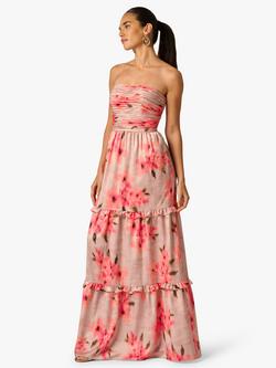 Adrianna Papell Floral Satin Strapless Dress, Pink/Multi, Pink/Multi