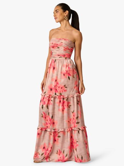 Adrianna By Adrianna Papell Floral Satin Strapless Dress, Pink/Multi, Pink/Multi