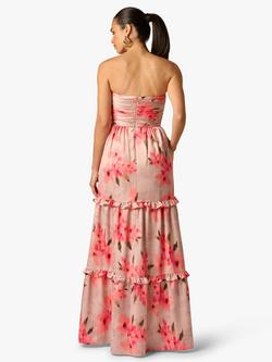 Adrianna Papell Floral Satin Strapless Dress, Pink/Multi - view 2, Pink/Multi