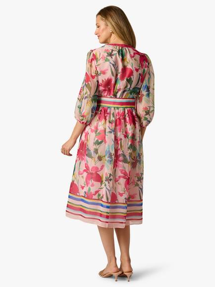Adrianna Papell Floral Stripe Organza Midi Dress, Multi - view 2, Multi