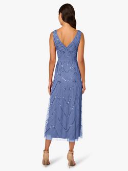Adrianna Papell Petite Beaded Mesh Midi Dress, French Blue - view 2, French Blue