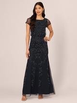 adrianna papell lace embroidery black dress Black Sleeveless Illusion Floral Embroidery Sheath Dress main image 0