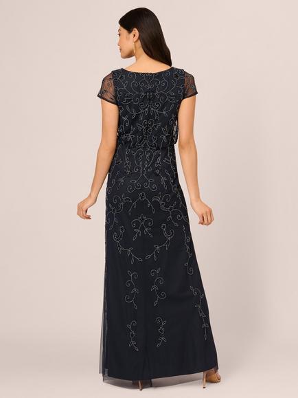 Adrianna Papell Petite Boat Neck Beaded Blouson Dress, Midnight - view 2, Midnight