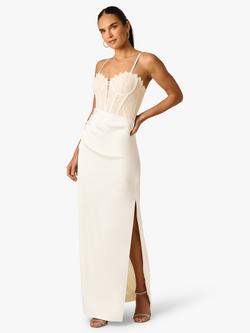 Adrianna By Adrianna Papell Satin and Lace Side Split Column Gown, White, White
