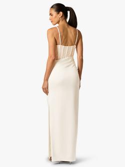 Adrianna By Adrianna Papell Satin and Lace Side Split Column Gown, White - view 2, White