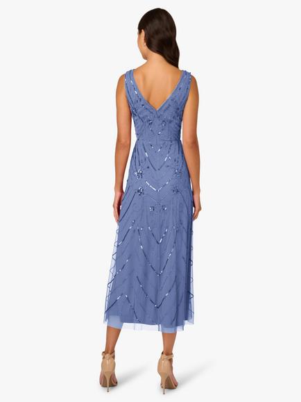 Adrianna By Adrianna Papell Beaded Mesh Sleeveless Midi Dress, French Blue - view 2, French Blue