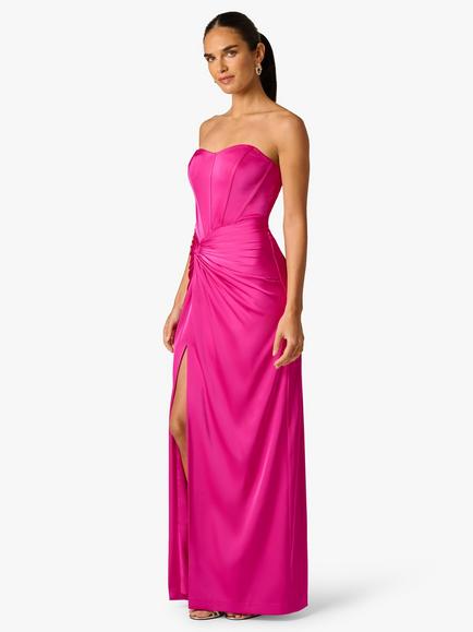 Adrianna By Adrianna Papell Stretch Satin Strapless Evening Gown, Pink Flame, Pink Flame