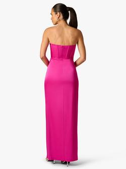 Adrianna By Adrianna Papell Stretch Satin Strapless Evening Gown, Pink Flame - view 2, Pink Flame
