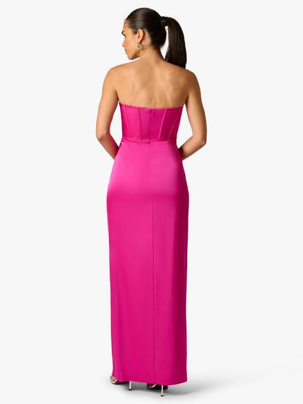Adrianna By Adrianna Papell Stretch Satin Strapless Evening Gown, Pink Flame - view 2, Pink Flame