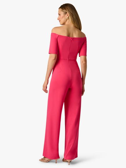 Adrianna Papell Tie Front Knit Crepe Jumpsuit, Camellia - view 2, Camellia