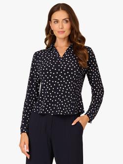 Adrianna Papell V-Neck Polka Dot Top, Navy/Multi, Navy/Multi