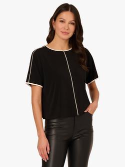 Adrianna Papell Contrast Trim Kimono Sleeve Top, Black/Ivory, Black/Ivory