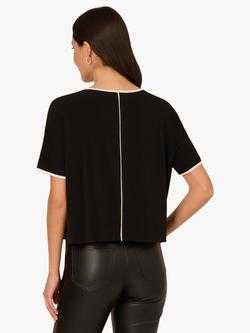 Adrianna Papell Contrast Trim Kimono Sleeve Top, Black/Ivory - view 2, Black/Ivory