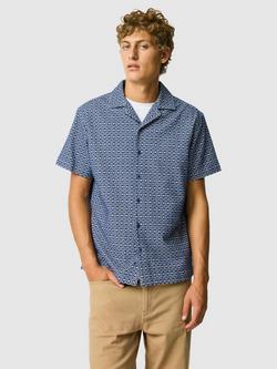Rodd & Gunn Knightsbridge Cotton Blend Regular Fit Geometric Resort Shirt, Indigo, Indigo