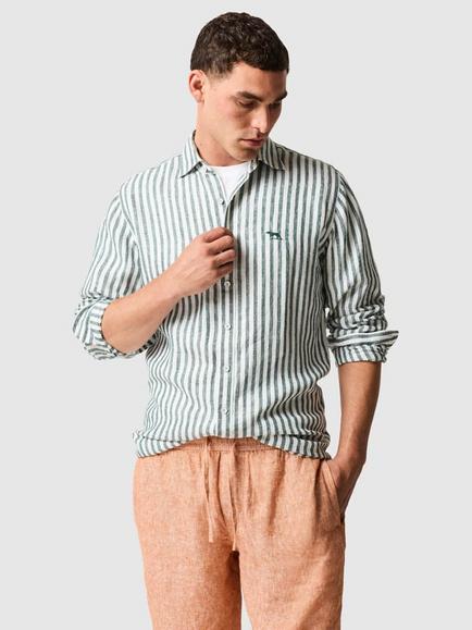 Rodd & Gunn Seadown Linen Slim Fit Stripe Shirt, Forest