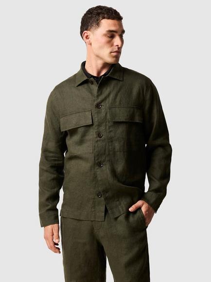Rodd & Gunn Linen WestIsland Shacket, Dark Olive