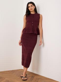Mint Velvet Pointelle Knit Midi Skirt, Red Burgundy, Red Burgundy