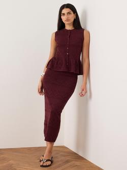 Mint Velvet Pointelle Knit Midi Skirt, Red Burgundy - view 2, Red Burgundy