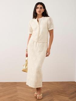 Mint Velvet Sequin Crochet Midi Skirt, Natural - view 2, Natural