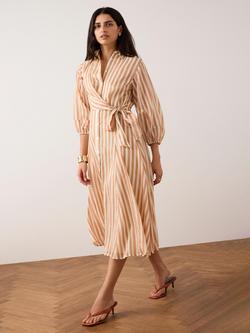 Mint Velvet Stripe Wrap Midi Shirt Dress, Orange/Multi, Orange/Multi