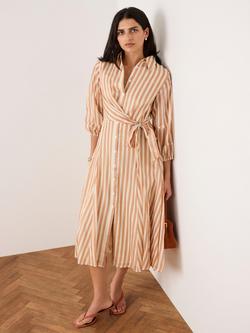 Mint Velvet Stripe Wrap Midi Shirt Dress, Orange/Multi - view 2, Orange/Multi
