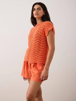 Mint Velvet Open Stitch Crochet Knit Top, Orange - view 2, Orange