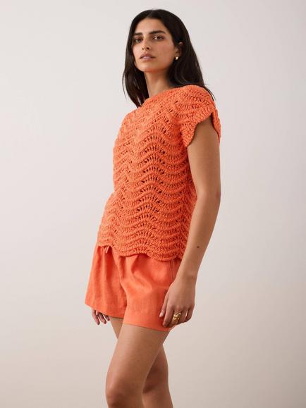Mint Velvet Open Stitch Crochet Knit Top, Orange - view 2, Orange