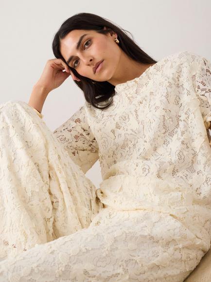 Mint Velvet Lace Oversized Top, Natural Cream, Natural Cream