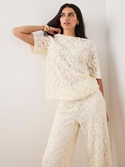 Mint Velvet Lace Oversized Top, Natural Cream - view 2, Natural Cream